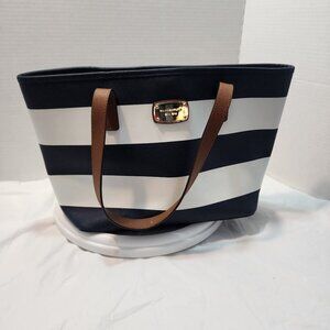 Michael Kors Jet Set Stripe Medium Tote Handbag Purse Navy And White